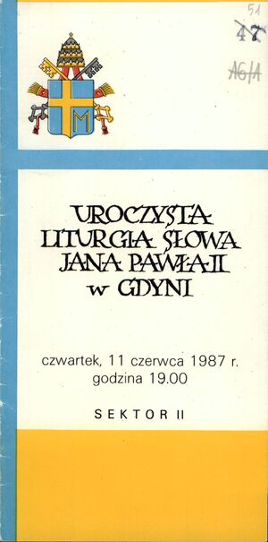 Ulotka informująca o mszy świętej z udziałem Jana Pawła II w Gdyni, IPN Gd 003/200 t. 6 pt. 2.