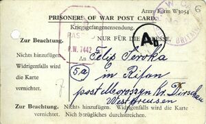 Karta pocztowa informująca o dostaniu się do niewoli brytyjskiej (IPN Gd 892/1)