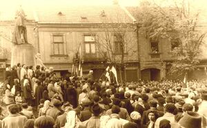 Sátoraljaújhely – wiec na placu przed pomnikiem Kossutha, 1956 r. Fot. ujhely56.hu