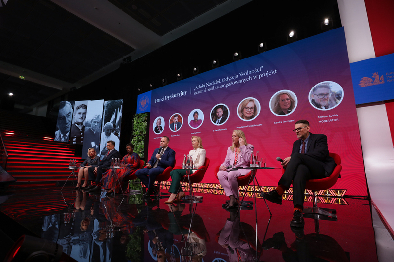 Panel dyskusyjny „»Szlaki Nadziei. Odyseja Wolności« oczami osób zaangażowanych w projekt”. Kongres Pamięci Narodowej – Warszawa, 14 kwietnia 2023. Fot. Mikołaj Bujak (IPN)