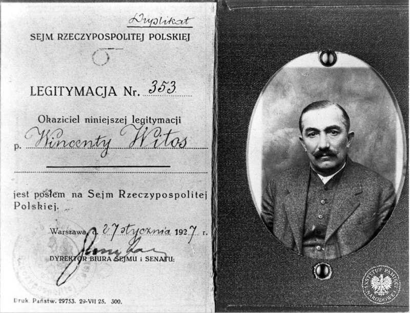 Legitymacja Wincentego Witosa. Ze zbiorów AIPN (IPNBU-1-4-5-5)