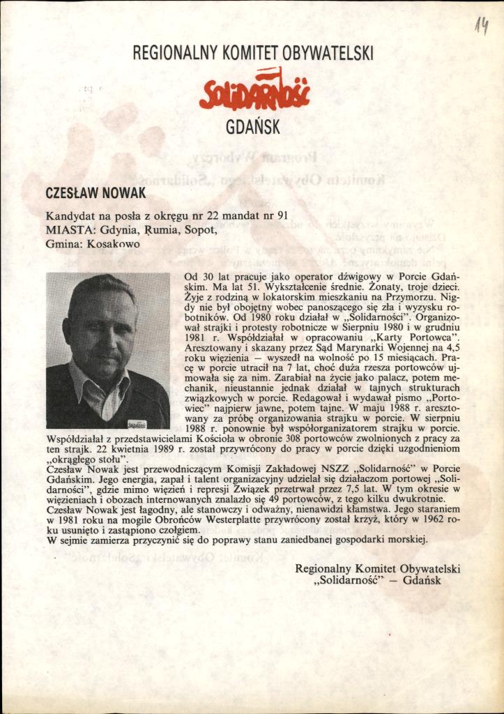 Ulotka wyborcza kandydata na posła Czesława Nowaka, dar prywatny: Arkadiusz Kazański.