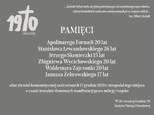 Tablica pamiątkowa OBUWiM IPN Gdańsk poświęcona ofiarom Grudnia&#039;70 na Wybrzeżu
