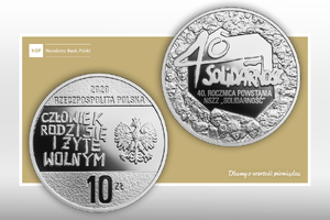 40. rocznica powstania NSZZ „Solidarność” (moneta kolekcjonerska NBP, jedna z nagród w naszym konkursie)