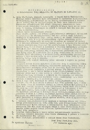 Sprawozdanie z działalności V Brygady Wileńskiej w okresie od 15 kwietnia 1946 r. do  1 czerwca 1946 r.
