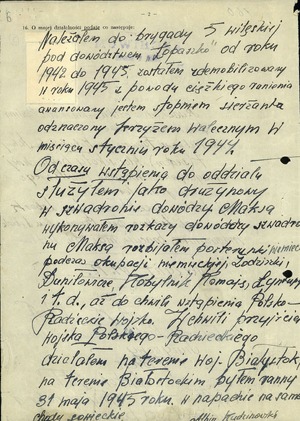 Oświadczenie Albina Kudzianowskiego o przynależności do AK i WiN z dnia 23 kwietnia 1947 r.
