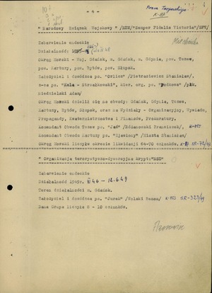 Wykaz organizacji niepodległościowych i rewizjonistycznych działających na terenie województwa gdańskiego w latach 1945-1958, sporządzony przez Służbę Bezpieczeństwa KWMO (fragment)