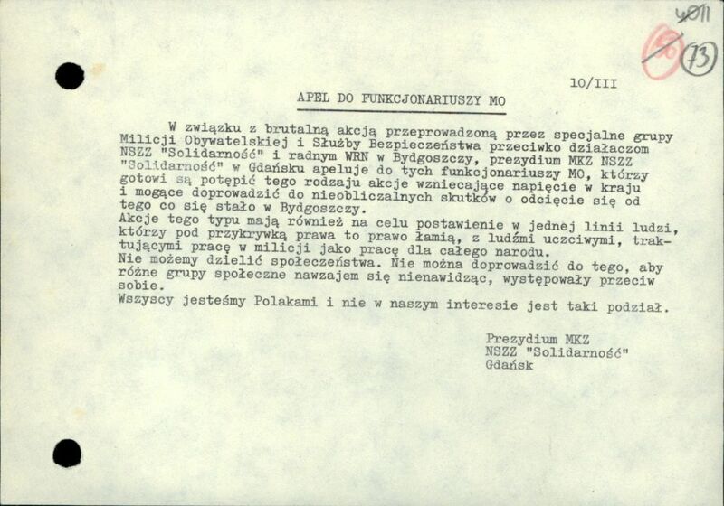 Bydgoski Marzec 1981 w dokumentach Archiwum IPN Gdańsk