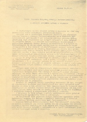 Uchwała Krajowej Komisji Porozumiewawczej NSZZ „Solidarność” z dnia 24 lipca 1981 r. w sprawie projektu ustawy o cenzurze