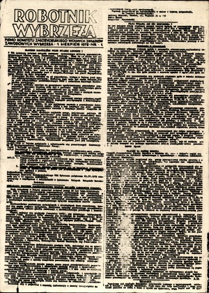 „Robotnik Wybrzeża”. Pismo Komitetu Założycielskiego Wolnych Związków Zawodowych Wybrzeża, nr 1 z dnia 1 sierpnia 1978 r.
