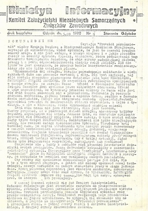 Biuletyn Informacyjny Komitetu Założycielskiego Niezależnych Samorządnych Związków Zawodowych, nr 1 z dnia 5 września 1980 r.