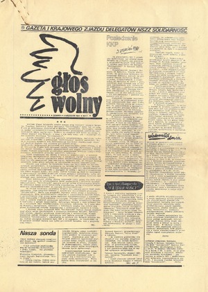 „Głos Wolny”. Gazeta I Krajowego Zjazdu Delegatów NSZZ „Solidarność”, nr 1 z dnia 4 września 1981 r.