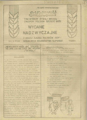 Solidarność Wiejska. Wydanie nadzwyczajne z okazji Zjazdu Rolników Indywidualnych Województwa Słupskiego, z dnia 1 marca 1981 r.