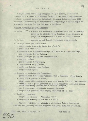 Informacja WKZ NSZZ RI „Solidarność” w Gdańsku z dnia 1 czerwca 1981 r. o obchodach Święta Ludowego