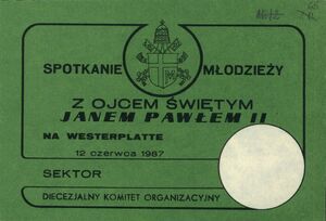 Wzór „wejściówki” na spotkanie Jana Pawła II z młodzieżą na Westerplatte, IPN Gd 003/200 t. 6 pt. 2.