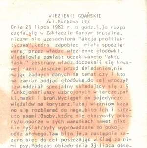 39 lat temu, 23 lipca 1982 r., funkcjonariusze Służby Więziennej spacyfikowali protest głodowy osób osadzonych z dekretu o stanie wojennym w Areszcie Śledczym w Gdańsku