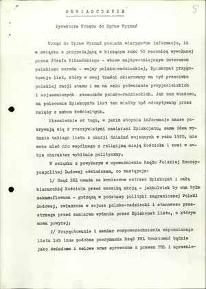 Oświadczenie dyrektora Urzędu do spraw Wyznań z dnia 14-07-1970 r.