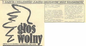 „Głos Wolny”. Gazeta I Krajowego Zjazdu Delegatów NSZZ „Solidarność”, nr 5 z dnia 8 września 1981 r. (fragmenty)