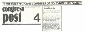 Congress Post. The First National Congress Of Solidarity Delegates, nr 4 z dnia 9 września 1981 r. (fragment)