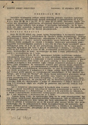 Komunikat Komitetu Obrony Robotników, nr 6 z dnia 15-01-1977 r.