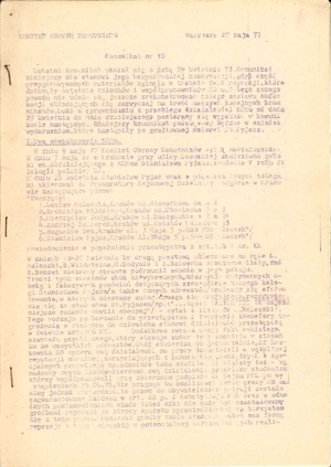 Komunikat Komitetu Obrony Robotników, nr 10 z dnia 27-05-1977 r.