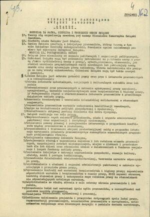 Pierwsza strona projektu statutu Niezależnych Samorządnych Związków Zawodowych.