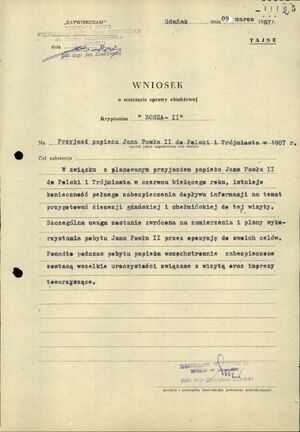 Wniosek o wszczęcie sprawy obiektowej kryptonim „Zorza II”. Gdańsk 9 marca 1987 r. (IPN Gd 003/200 t. 1, k. 5)