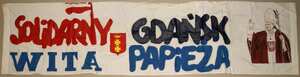 Transparent NSZZ „Solidarność” wykonany na przyjazd papieża Jana Pawła II do Gdańska w 1987 r. (IPN Gd 649/465)