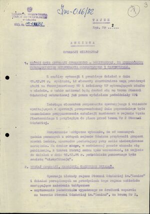 Ankieta operacji milicyjnej dotyczącej blokady nr 2 Stoczni Gdańskiej im. Lenina