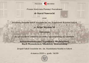 Uroczystość odsłonięcia tablicy upamiętniającej członków antykomunistycznej organizacji młodzieżowej Ruch Wyzwoleńczy Młodzieży Słowiańskiej – Gdynia, 4 marca 2022