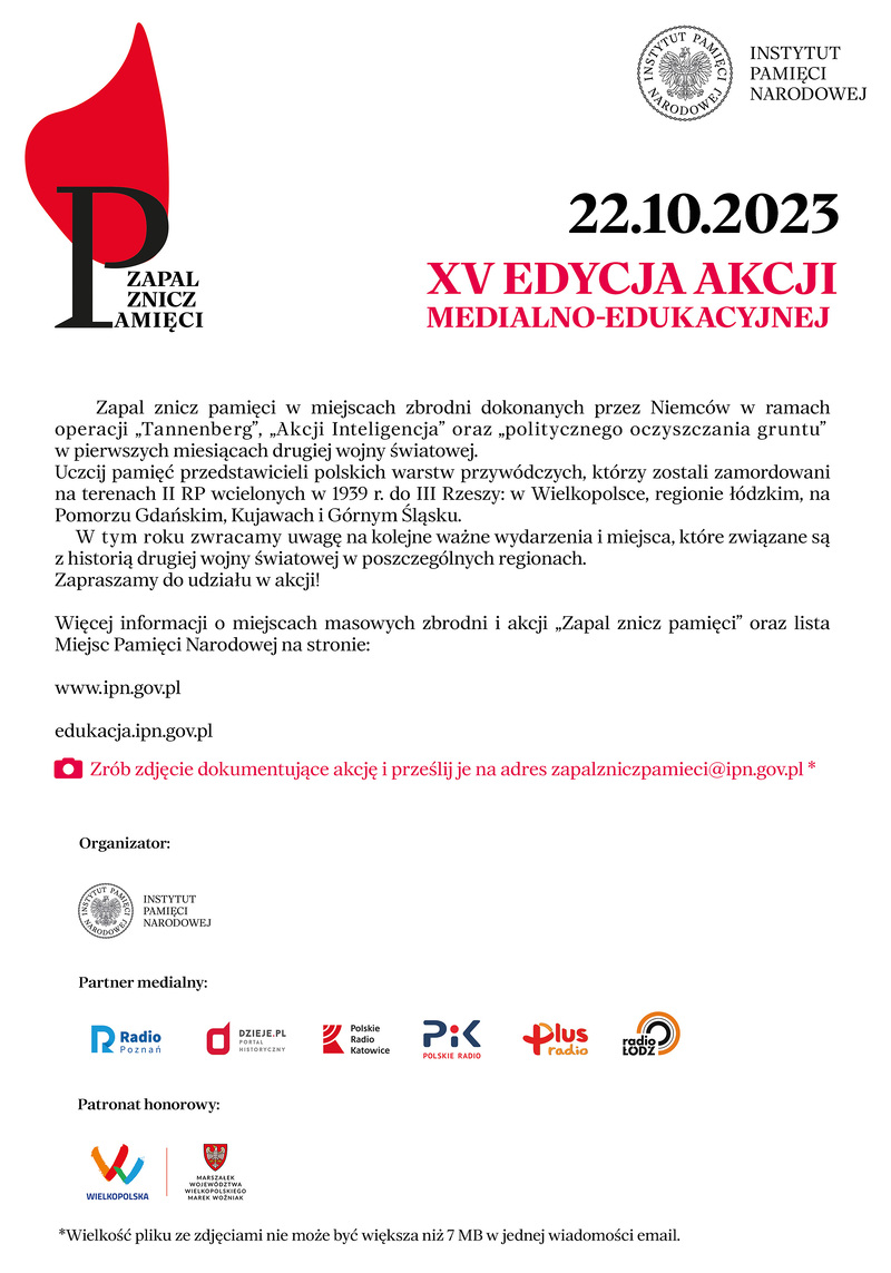 XV edycja akcji medialno-edukacyjnej „Zapal znicz pamięci”