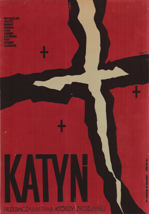 Plakat Obywatelskiego Komitetu Budowy Pomnika Ofiar Zbrodni Katyńskiej przy NSZZ „Solidarność” Regionu Mazowsze z 1981 r.