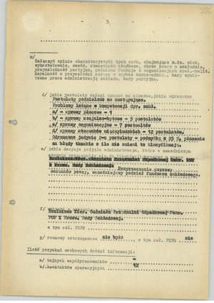 Ankieta dotycząca strajku w Zakładach Przemysłu Bawełnianego im.  „J. Marchlewskiego”, b.d. (sygn. AIPN Ld pf 10/749 t. 2, k. 206)
